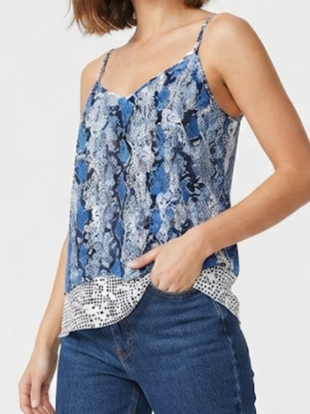 Women’s Blue Snake-Print Spaghetti Strap Women's Top Size XS